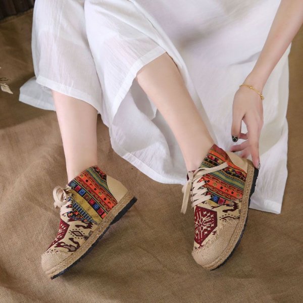 Casual hemp bottom boots women embroidered cloth shoes cotton college style women's cloth shoes