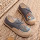 Women's round head women's shoes Chinese style shallow mouth retro flat shoes lace-up canvas shoes