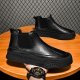 Workwear high-top casual leather shoes British style pure black leather boots a stirrup sports tide shoes men