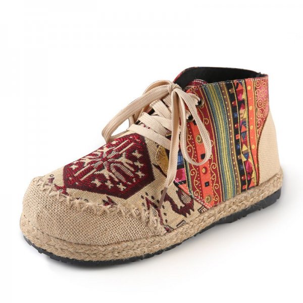 Casual hemp bottom boots women embroidered cloth shoes cotton college style women's cloth shoes