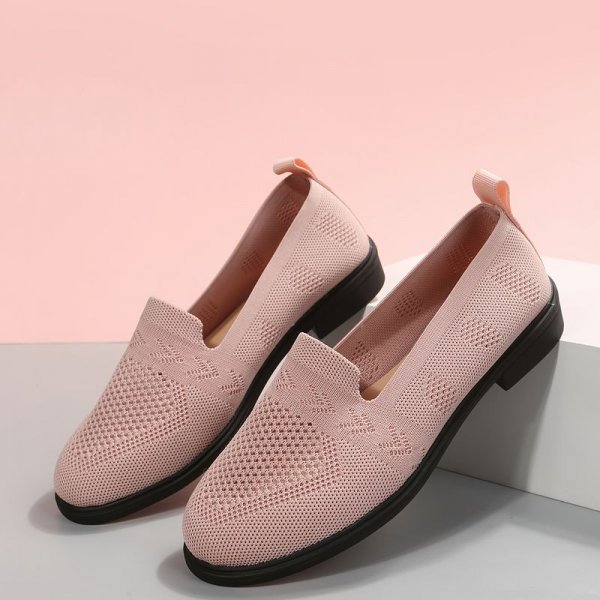 Women's Knit Slip On Flats, Casual & Breathable Non-slip Round Toe Loafers, Low Top Walking Shoes