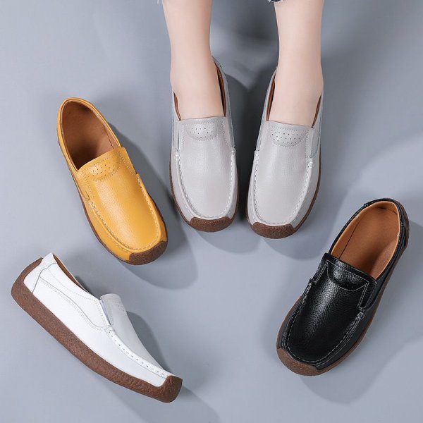 Single shoes women's flat bottom flat with soybean women's shoes cowhide wisp snail shoes large size women's shoes casual