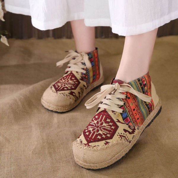 Casual hemp bottom boots women embroidered cloth shoes cotton college style women's cloth shoes