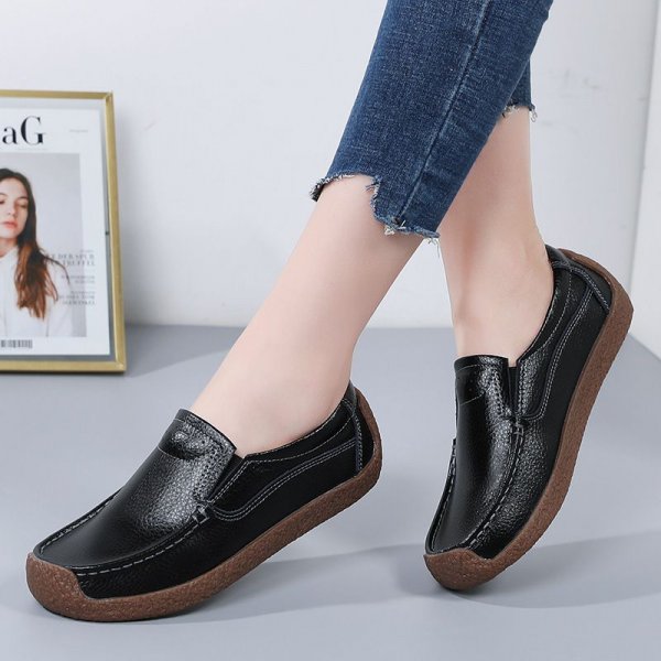 Single shoes women's flat bottom flat with soybean women's shoes cowhide wisp snail shoes large size women's shoes casual